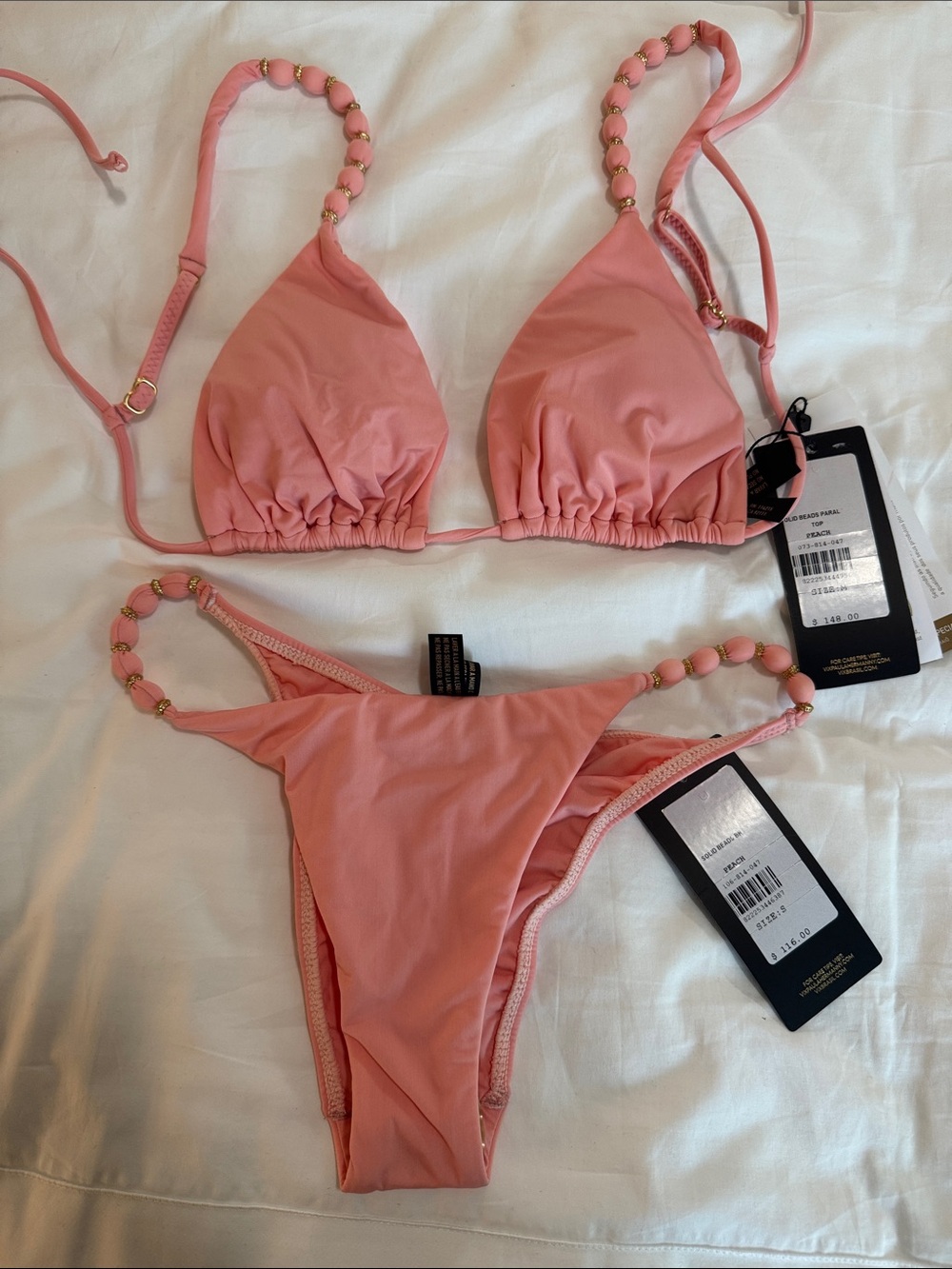 ViX Paula Hermanny solid beads Triangle Bikini Set in peach